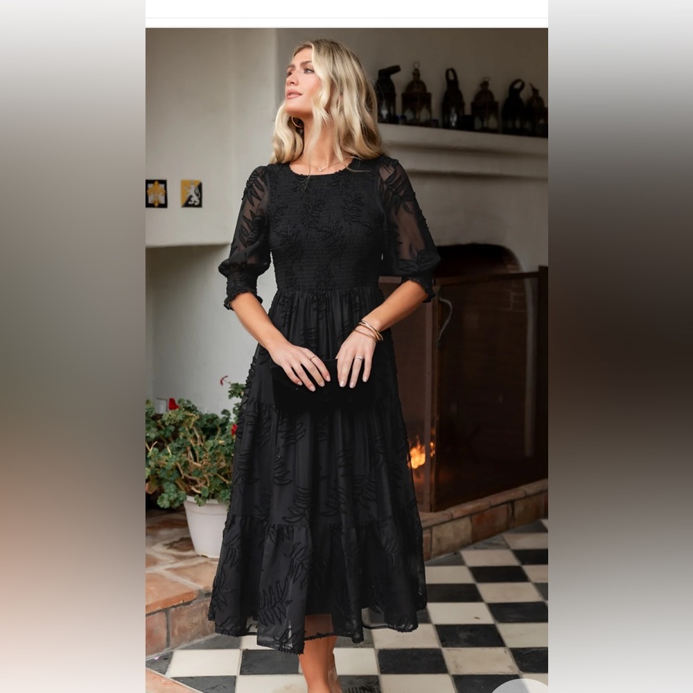Baltic Born Nellie Black Floral Midi Dress